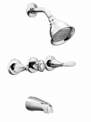 Adler Tub/Shower Faucet, Three Handles, With Showerhead, Chrome
