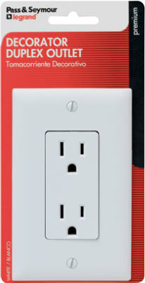 Pass & Seymour 2-Pole 3-Wire Grounding Decorator Duplex Receptacle + Nylon Wall Plate, White